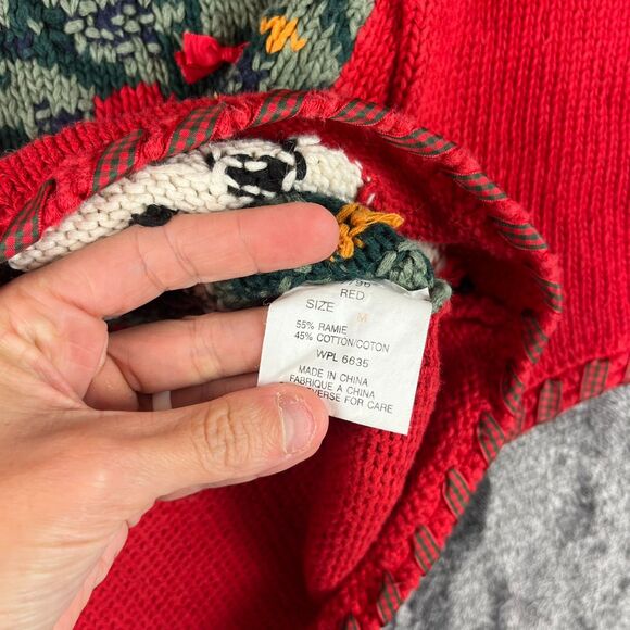 Vtg Woolrich Hand Knit Christmas Tree Dog Bow Sweater Crewneck Women's M - Picture 5 of 12